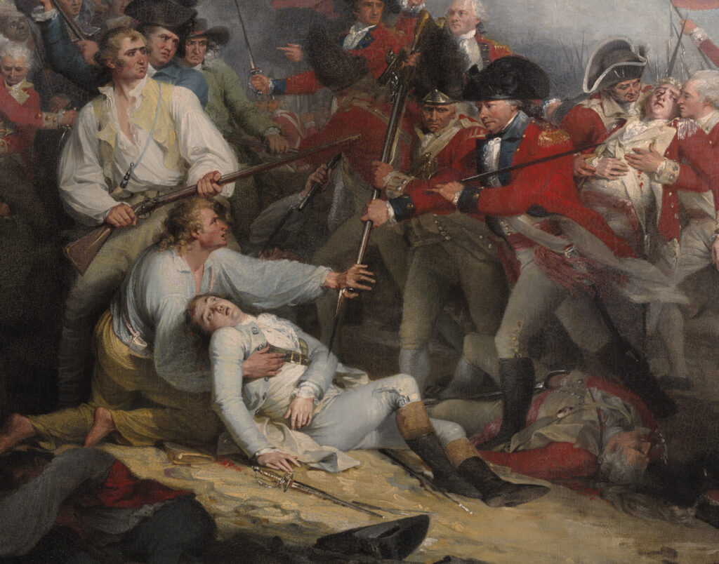 John Trumbull (1756–1843), The Battle of Bunker's Hill, June 17, 1775 (detail), 1786. Trumbull Collection, Yale University Art Gallery.